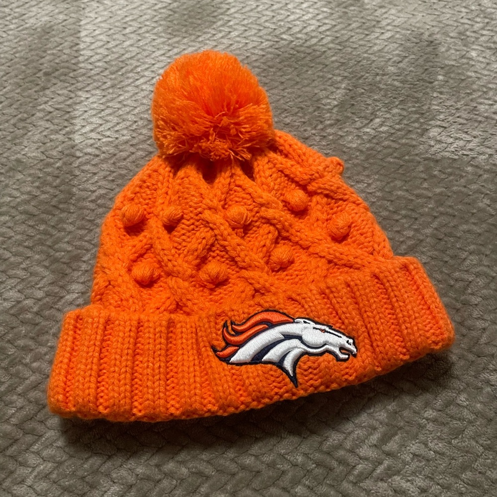 New Era Orange Knit Hat with Pom-Pom and Logo